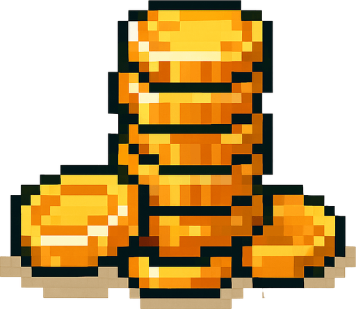Coin pile pixel.
In-Game asset.  2d.  High contrast.  No shadows