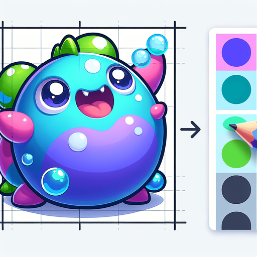 tatlış yaratık mavi yeşil mor pembe renklerinde.
Single Game Texture.  In-Game asset.  2d.  Blank background.  High contrast.  No shadows