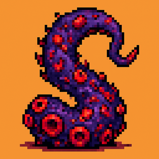 2d pixel art high quality enfected mutant purple and red tentacle.
In-Game asset.  2d.  High contrast.  No shadows