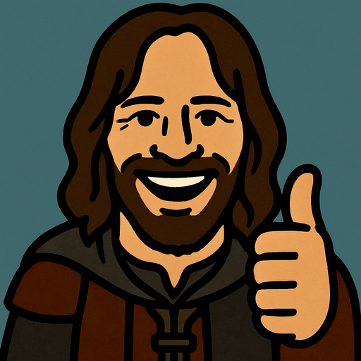 Tamamen aynı sanatsal formda ama parmağını yukarı kaldırıp gülen ARAGORN olacak