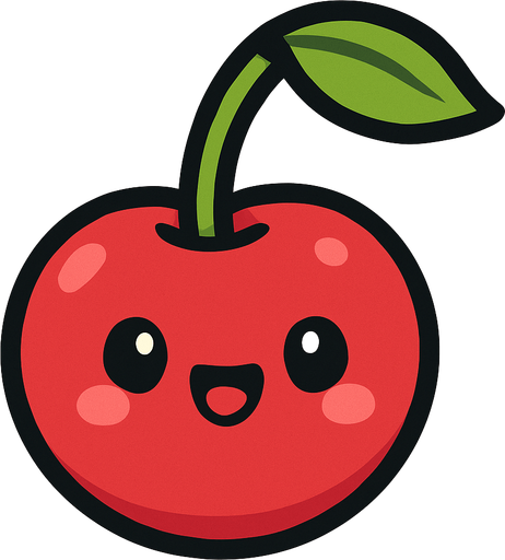 Cherry with cute face.
In-Game asset.  2d.  High contrast.  No shadows