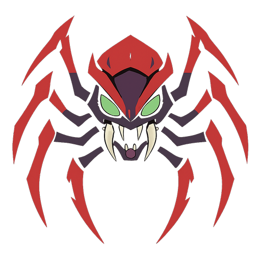 vertical top down style image. evil alien spider  upwards front.
In-Game asset.  2d.  High contrast.  No shadows