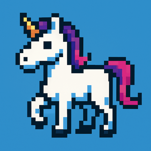 Unicorn pixel.
In-Game asset.  2d.  High contrast.  No shadows