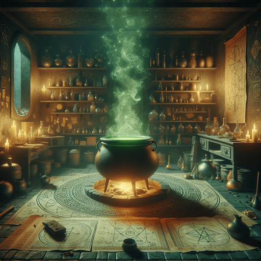 A witch's room with a cauldron
A witch's room with a cauldron