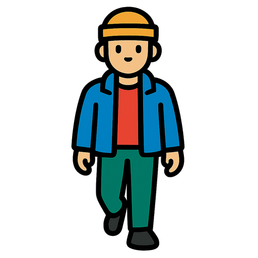 A pedestrian, walking down the street facing forwards.
In-Game asset.  2d.  High contrast.  No shadows