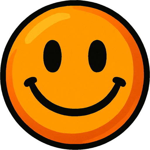 Orange smiley ball.
In-Game asset.  2d.  High contrast.  No shadows