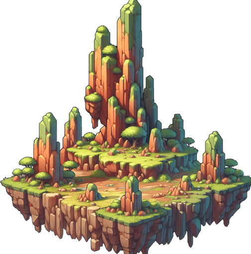 Taller stones green,brown,orange, HD, blur, light, sharp stones, floating Island, real 
background.
Single Game Texture. In-Game asset. 2d. Blank background. High contrast. No shadows.