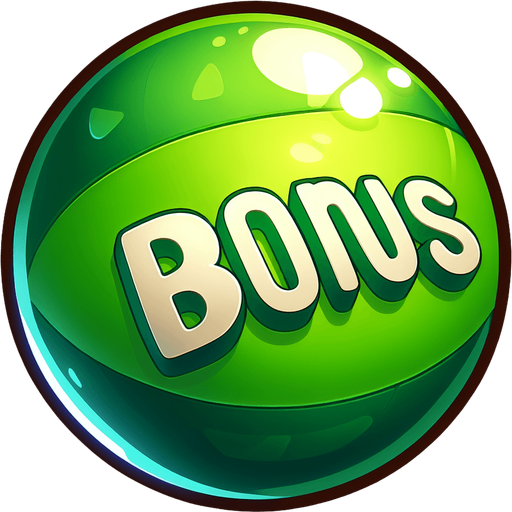 A Green ball written bonus.
Single Game Texture. In-Game asset. 2d. Blank background. High contrast. No shadows.