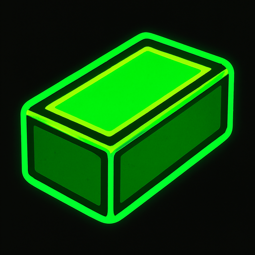 Green neon rectangle block.
In-Game asset.  2d.  High contrast.  No shadows