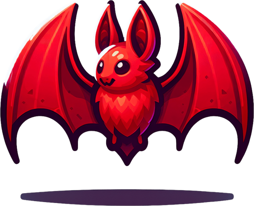 red bat.
Single Game Texture. In-Game asset. 2d. Blank background. High contrast. No shadows.