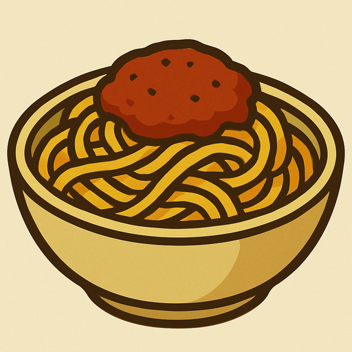 Bowl of spaghetti in professor Layton game style artwork.
In-Game asset.  2d.  High contrast.  No shadows