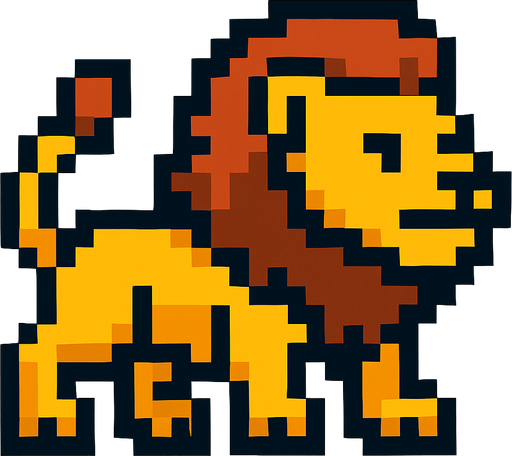 Pixel lion.
In-Game asset.  2d.  High contrast.  No shadows