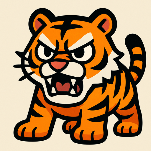 A big angry cute tiger.
In-Game asset.  2d.  High contrast.  No shadows