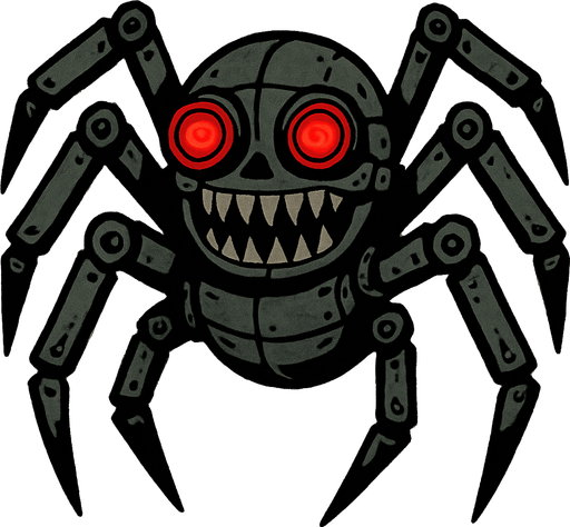 creepy animatronic spider.
In-Game asset.  2d.  High contrast.  No shadows