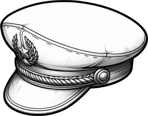 A captain’s hat. Side profile. Cartoon.
Single Game Texture.  In-Game asset.  2d.  Blank background.  High contrast.  No shadows