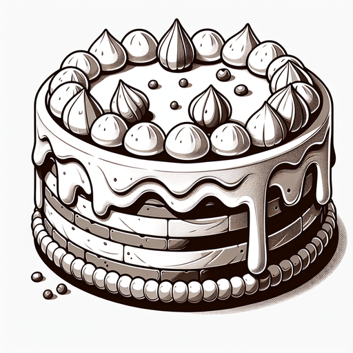 gâteau.
Single Game Texture.  In-Game asset.  2d.  Blank background.  High contrast.  No shadows