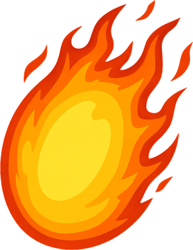 oval fire ball.
In-Game asset.  2d.  High contrast.  No shadows