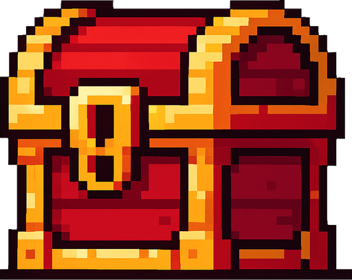2d pixel kırmızı gizemli bir hazine sandığı.
In-Game asset.  2d.  High contrast.  No shadows