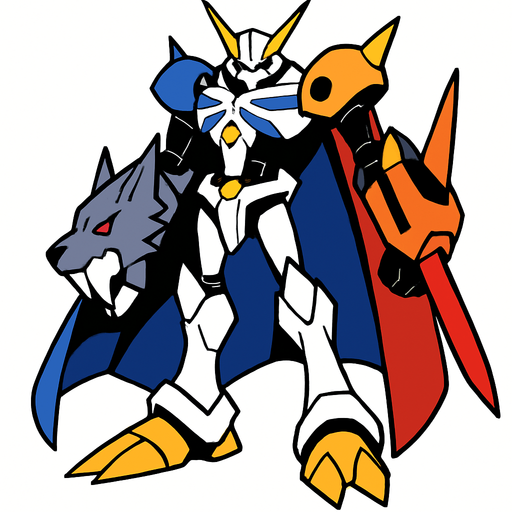 Omegamon.
In-Game asset.  2d.  High contrast.  No shadows