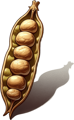 A dried split pea..
Single Game Texture.  In-Game asset.  2d.  Blank background.  High contrast.  No shadows