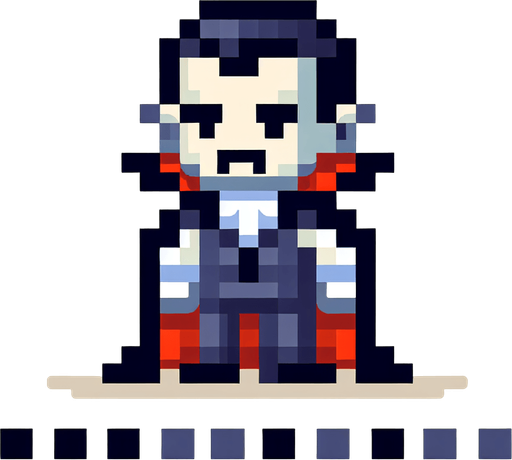 pixel art vampire, single sprite
Single Game Texture. In-Game asset. 2d. Blank background. High contrast. No shadows.