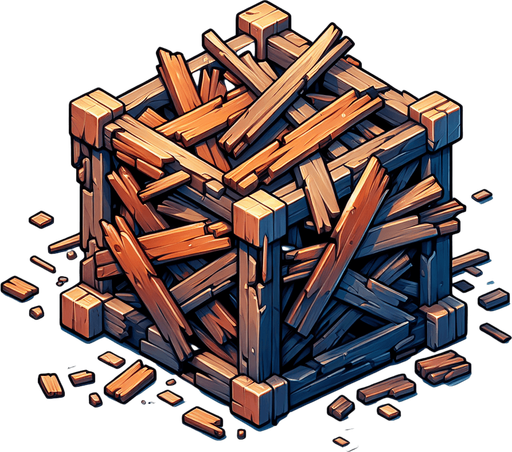 2D wreckage of wood, square, HD colors.
Single Game Texture.  In-Game asset.  2d.  Blank background.  High contrast.  No shadows