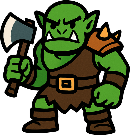 Orc holding a small axe.
In-Game asset.  2d.  High contrast.  No shadows