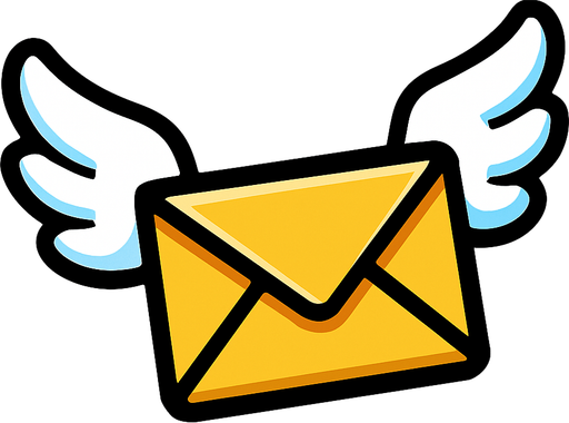 Envelope flying through the air with wings.
In-Game asset.  2d.  High contrast.  No shadows