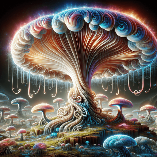 Standing proudly in the mystical, otherworldly terrain is the Enchanted Glowing Psychedelic Mushroom Obstacle, a breathtaking marvel that both enthralls and challenges those who encounter it. This colossal mushroom radiates a mesmerizing array of vivid, shifting colors, bathing its surroundings in a surreal, luminescent glow. The cap of the mushroom is adorned with intricate, swirling patterns that pulsate rhythmically, creating a hypnotic dance of light and shadow.

Its stalk, tall and sturdy, is covered in delicate, bioluminescent tendrils that sway gently, as if moved by an unseen breeze. These tendrils emit a soothing hum, resonating with an enchanting melody that captivates the senses. The air around the mushroom is filled with a faint, sweet fragrance, mingling with the soft, ethereal glow to create an atmosphere of wonder and magic.

As an obstacle, the Enchanted Glowing Psychedelic Mushroom presents a unique challenge: its radiant beauty is both a beacon and a barrier. Adventur.
Single Game Texture. In-Game asset. 2d. Blank background. High contrast. No shadows.