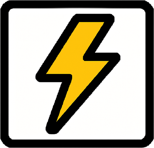top-down view, simple minimal white square icon, centered electric bolt symbol inside, clear sharp lines, no background, clean style, for game UI button, 30x30 px, yellow black.
In-Game asset.  2d.  High contrast.  No shadows