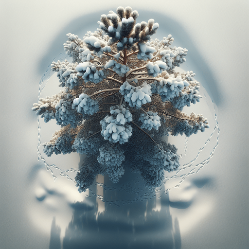 Photorealistic pinetree covered by snow, drone view