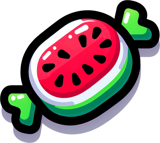 Vibrant watermelon slice cartoon candy. Black outline. Game asset. 2d. Blank background. High contrast. No shadows..