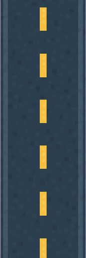 road with yellow lines 
Let there be a large land area on both sides of the road but pixel art style

. Bacground is green. No shadows. 2d. In-Game asset. flat