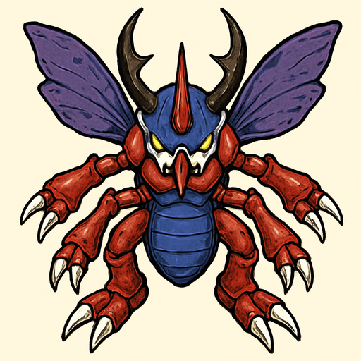 MegaKabuterimon. visto desde arriba. calidad y detalles altos.
In-Game asset.  2d.  High contrast.  No shadows