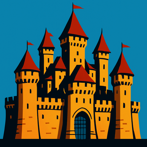 a big castle.
In-Game asset.  2d.  High contrast.  No shadows