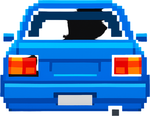 arkası dönük mavi bir pixel araba ekle.
In-Game asset.  2d.  High contrast.  No shadows