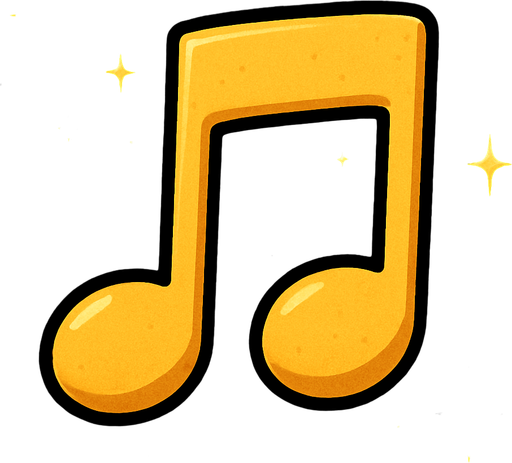 hafif koyu sarı nota ve arkata açık parlak küçük yıldızlar ekle.
In-Game asset.  2d.  High contrast.  No shadows