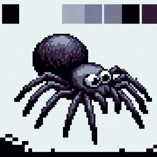genera una araña que este observando a la izquierda en pixel art.
Single Game Texture.  In-Game asset.  2d.  Blank background.  High contrast.  No shadows
