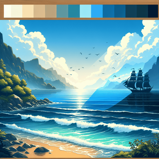 sea and sky
Single Game Texture.  In-Game asset.  2d.  Blank background.  High contrast.  No shadows