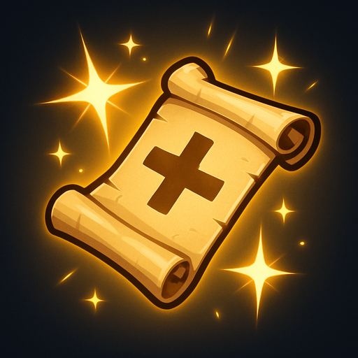 Smal enchancement scrool from online game with shine effected.
In-Game asset.  2d.  High contrast.  No shadows