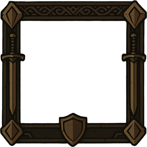 rectangular frame, medevil concept  without text and dark color platte.
In-Game asset.  2d.  High contrast.  No shadows