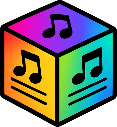 a prismatic rotating cube with notes inside.
In-Game asset.  2d.  High contrast.  No shadows