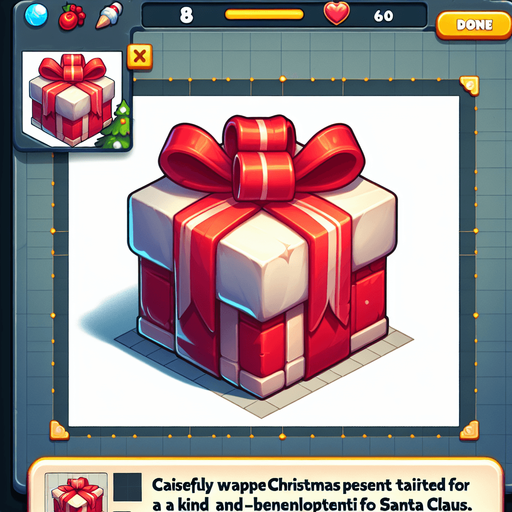 christmas present for kind santa, cartoon, power up Single Game Texture. In-Game asset. 2d. Blank background. High contrast. No shadows.