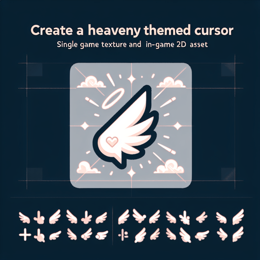 сделай нежный, небесный курсор для игры.
Single Game Texture. In-Game asset. 2d. Blank background. High contrast. No shadows.