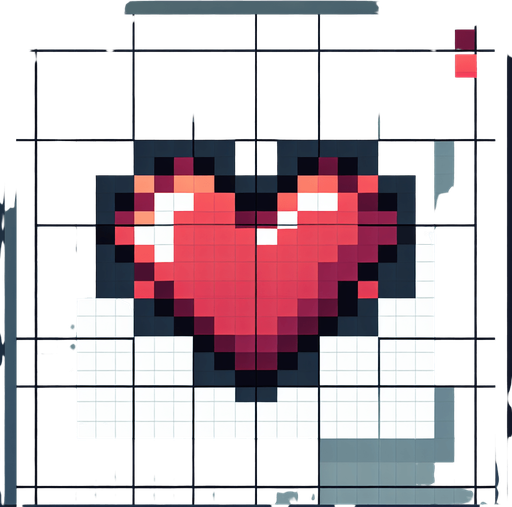 8-bit heart icon..
Single Game Texture. In-Game asset. 2d. Blank background. High contrast. No shadows.