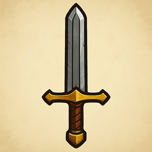 medieval sword.
In-Game asset.  2d.  High contrast.  No shadows