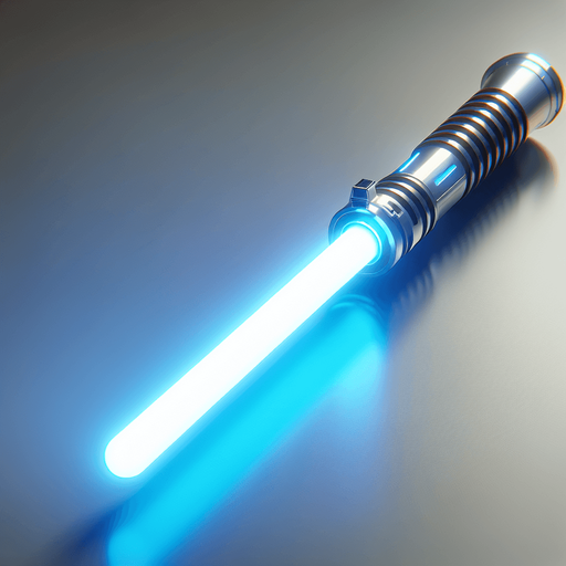 Blue lightsbaer in standing view.