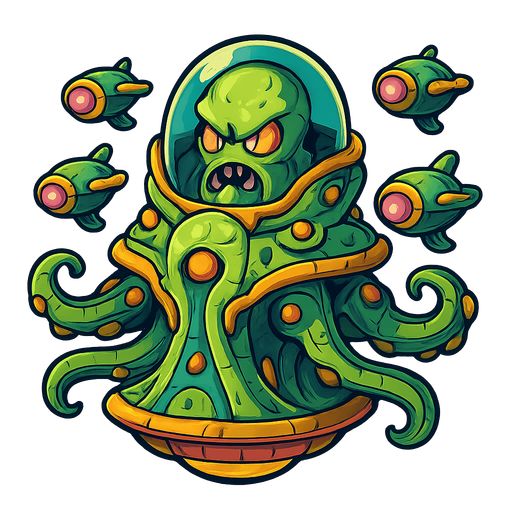 Alien Airships of boss, HD colors.
In-Game asset.  2d.  High contrast.  No shadows