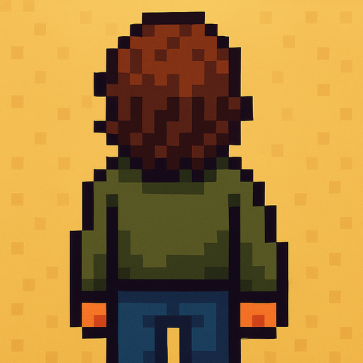 yellow plus brown haired man pixel art with different colors of clothing