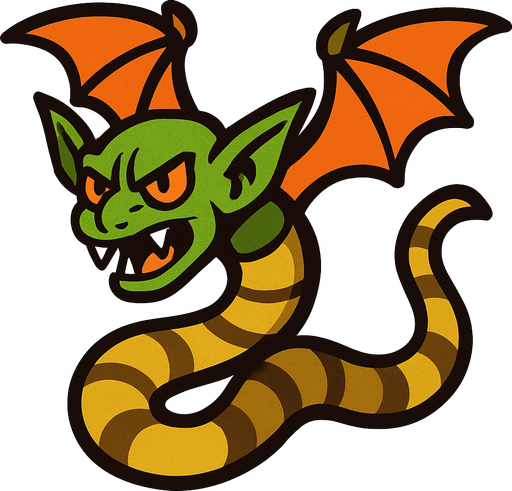 uçan goblin yılan.
In-Game asset.  2d.  High contrast.  No shadows